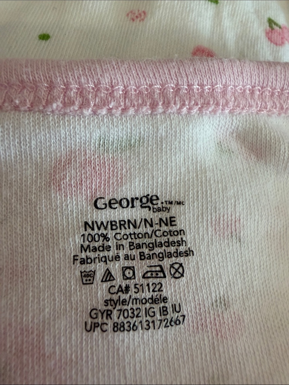 George Baby Girls Pink Floral One-Piece Bodysuit - Picture 2 of 2